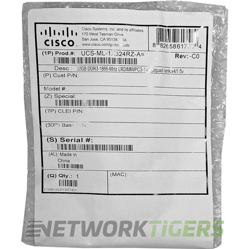 NEW Cisco UCS-ML-1X324RZ-A UCS 32GB DDR3 SDRAM - LRDIMM Dual Rank Server Memory